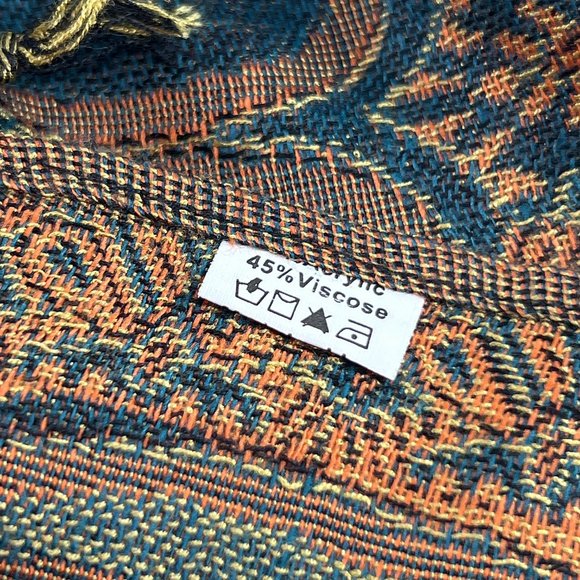 Paisley Fall Colors Scarf Shawl Wrap Gold Brown Green Woven Fringe 28" X 75.5" - Picture 7 of 9